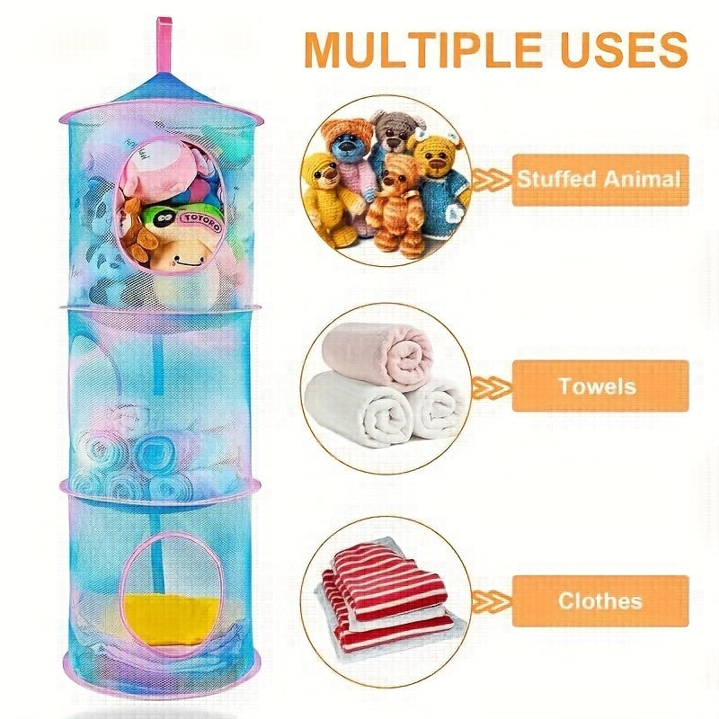 Foldable Storage Organizer 3-Tier Space-Saving Polyester for Toys Clothes Socks
