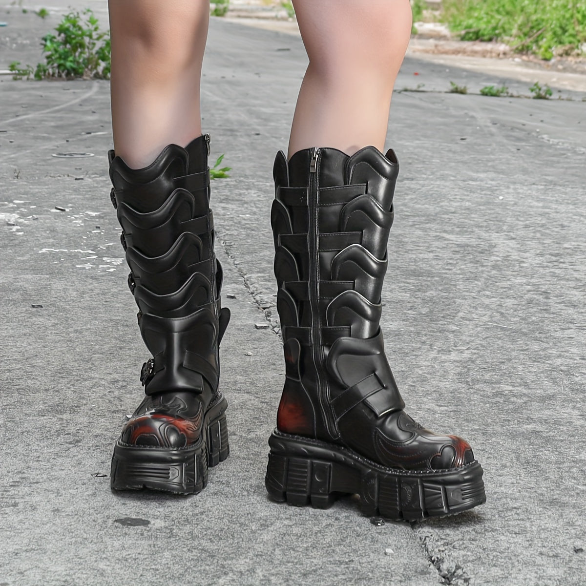 Women's Workwear Mid-Calf Zipper Boot with Thick Soles