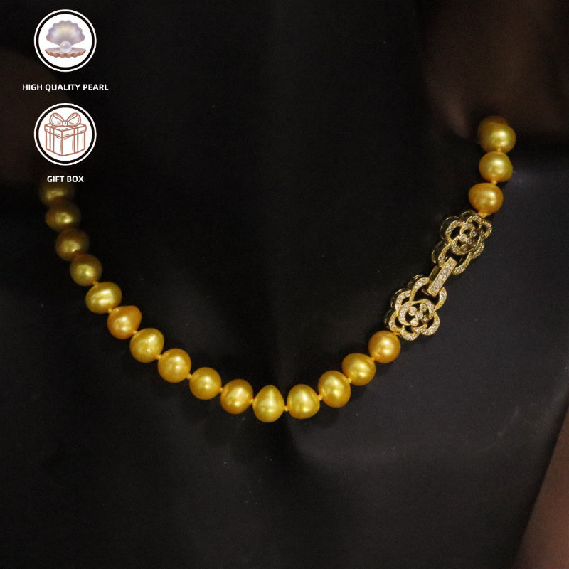 Gold Tone Jewelry Set with Pearl Necklace Bracelet Earrings and Ring