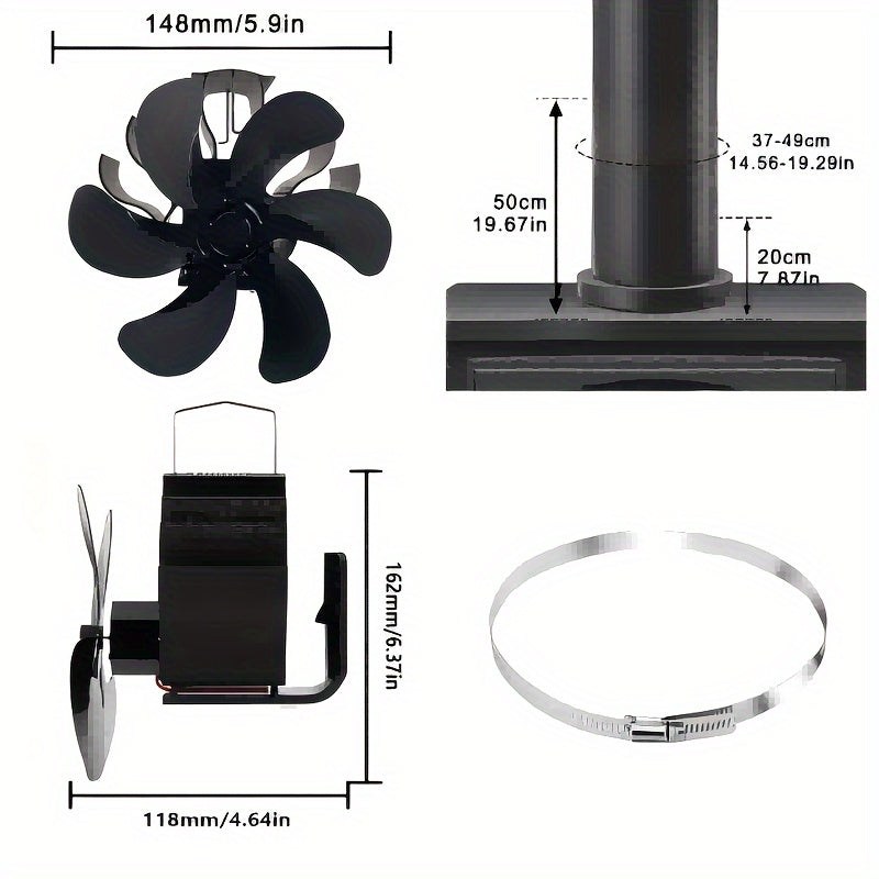 High-Speed 6-Blade Heat Powered Wood Stove Fan for Efficient Heating and Cooling