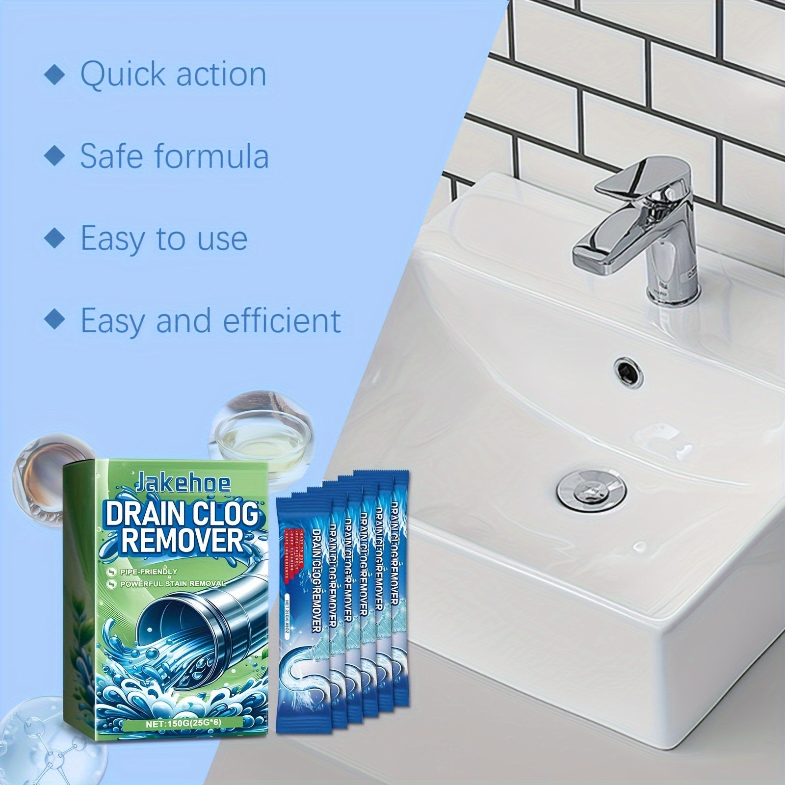 6-Pack Pipe Clog Remover Drain Cleaner for RV Kitchen Bathroom Odor Control