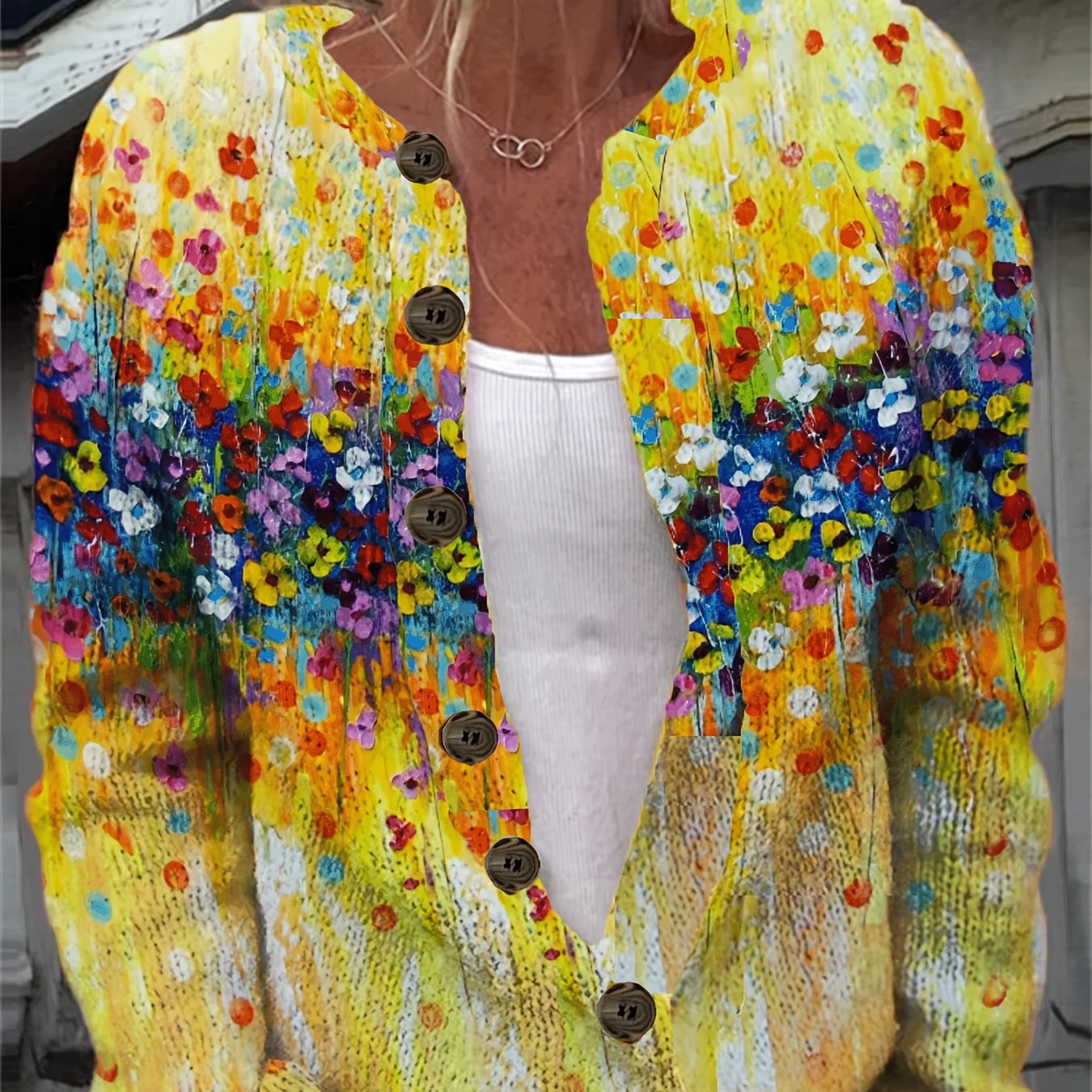 Cárdigan de mujer talla grande con estampado floral, suéter ligero de primavera y otoño con abertura frontal