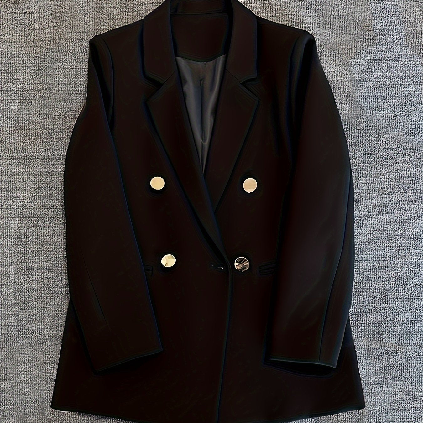 Blazer de mujer de doble botonadura de manga larga, de poliéster sólido para trabajo, primavera y otoño