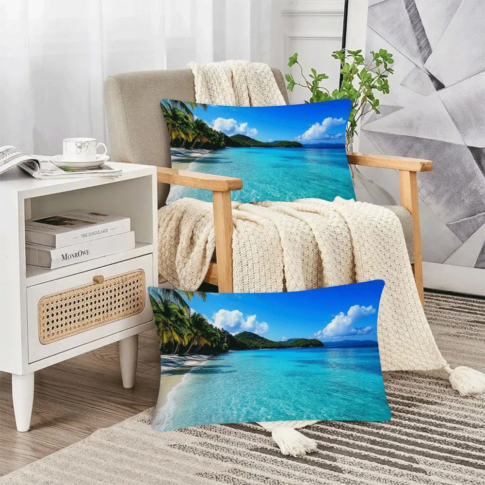 Set of 2 Ocean Beach and Coconut Tree Print Pillow Covers 50.8x30.48cm Square Cushion Cases for Living Room Bedroom Outdoor
