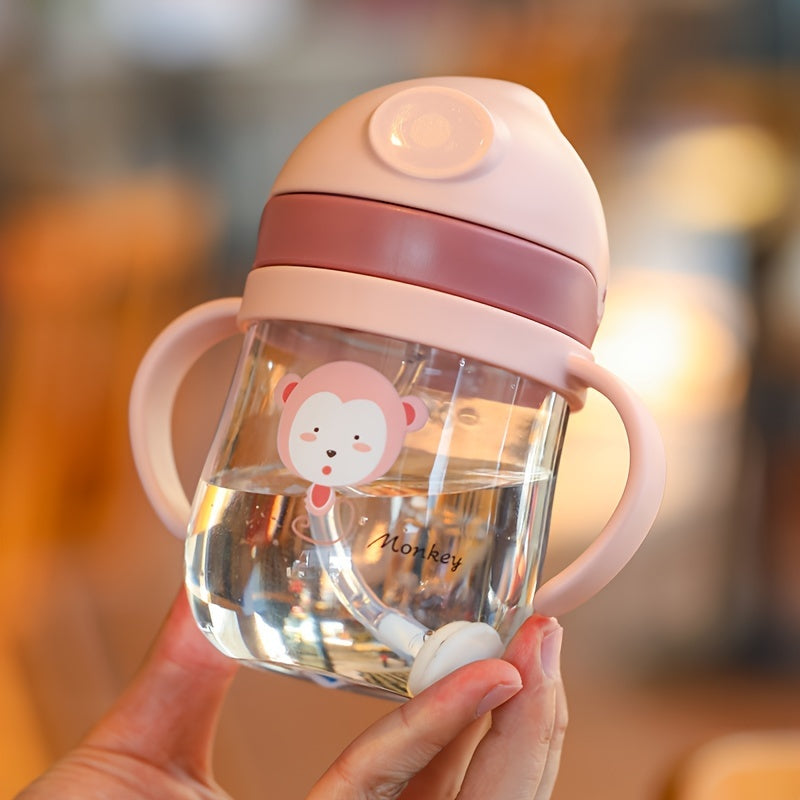 Kids 250ml Cartoon Print Leak-Proof Plastic Drinking Mug with Straw BPA-Free