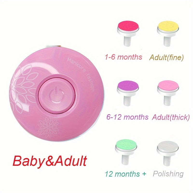 Электрический набор для обрезки ногтей с 6 сменными шлифовальными головками, портативный эргономичный дизайн, низкий уровень шума.