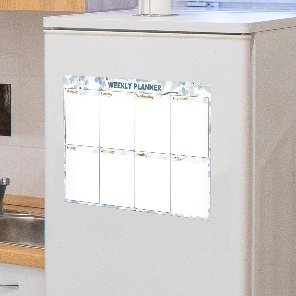 Floral Magnetic Dry-Erase Whiteboard for Refrigerator with Calendar and Magnets