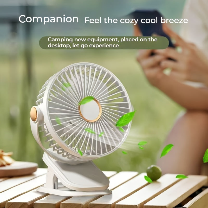 Portable Clip-On Table Fan with 360° Rotation 5-Speed Rechargeable Lithium Battery