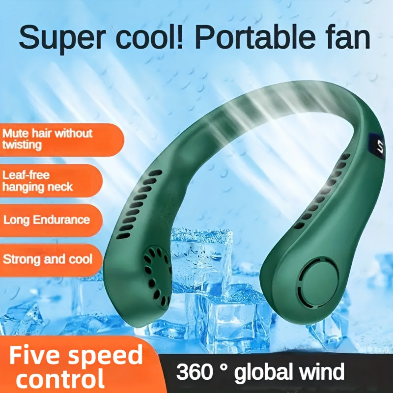 Portable Neck Fan with 5 Speeds, Digital Display, USB Rechargeable
