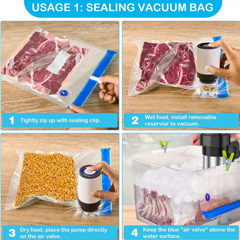 Перезаряжаемый портативный вакуумный упаковщик для продуктов с 3 размерами пакетов, портативный для фруктов и овощей