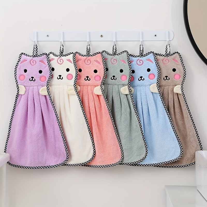 Cute Kitty Pattern Towels Soft Absorbent Coral Fleece Bathroom Towels