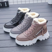 Women's Fluffy Solid Color Lace-Up Winter Snow Boots