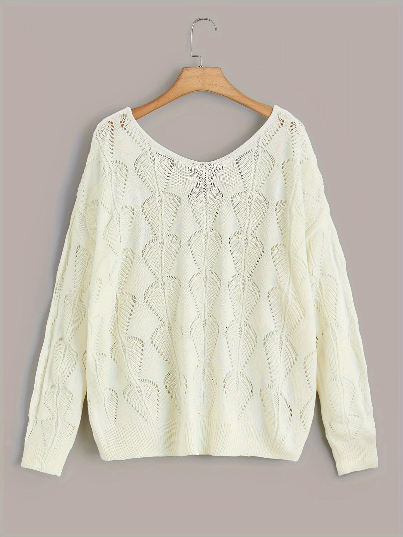 Plus Size Women Knitted Sweater Long Sleeve Hollow Out Casual Clothing