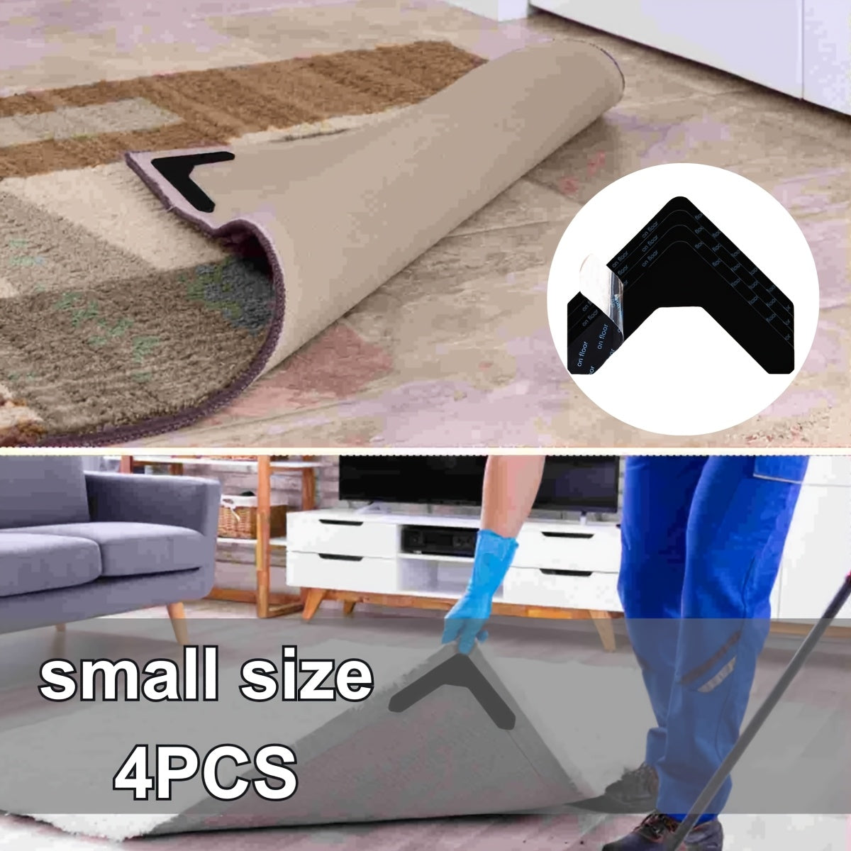 Pack of 4/8 Carpet Corner Stickers with Non-Slip Double-Sided Tape for Indoor and Auto Use