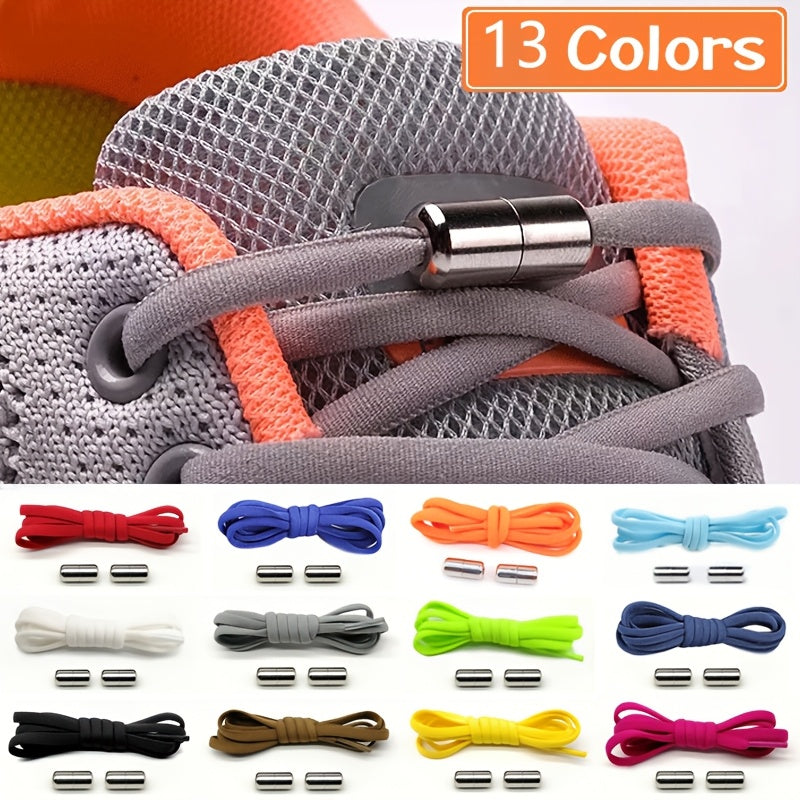 Unisex Elastic No-Tie Shoe Laces with Metal Buckle Quick Fasten Solid Color