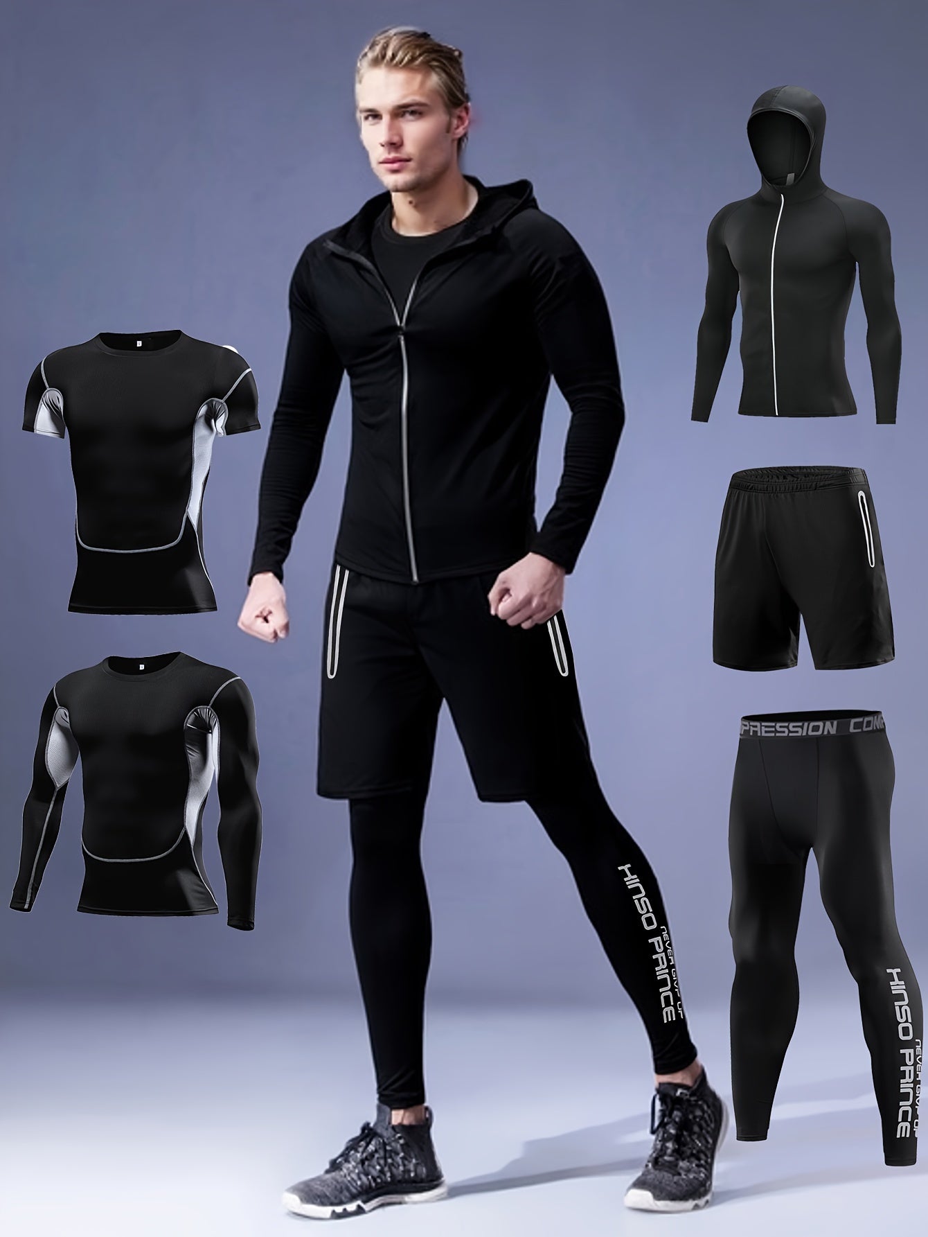 Men's Color Block Compression Activewear Set for Running Yoga and Outdoor Sports