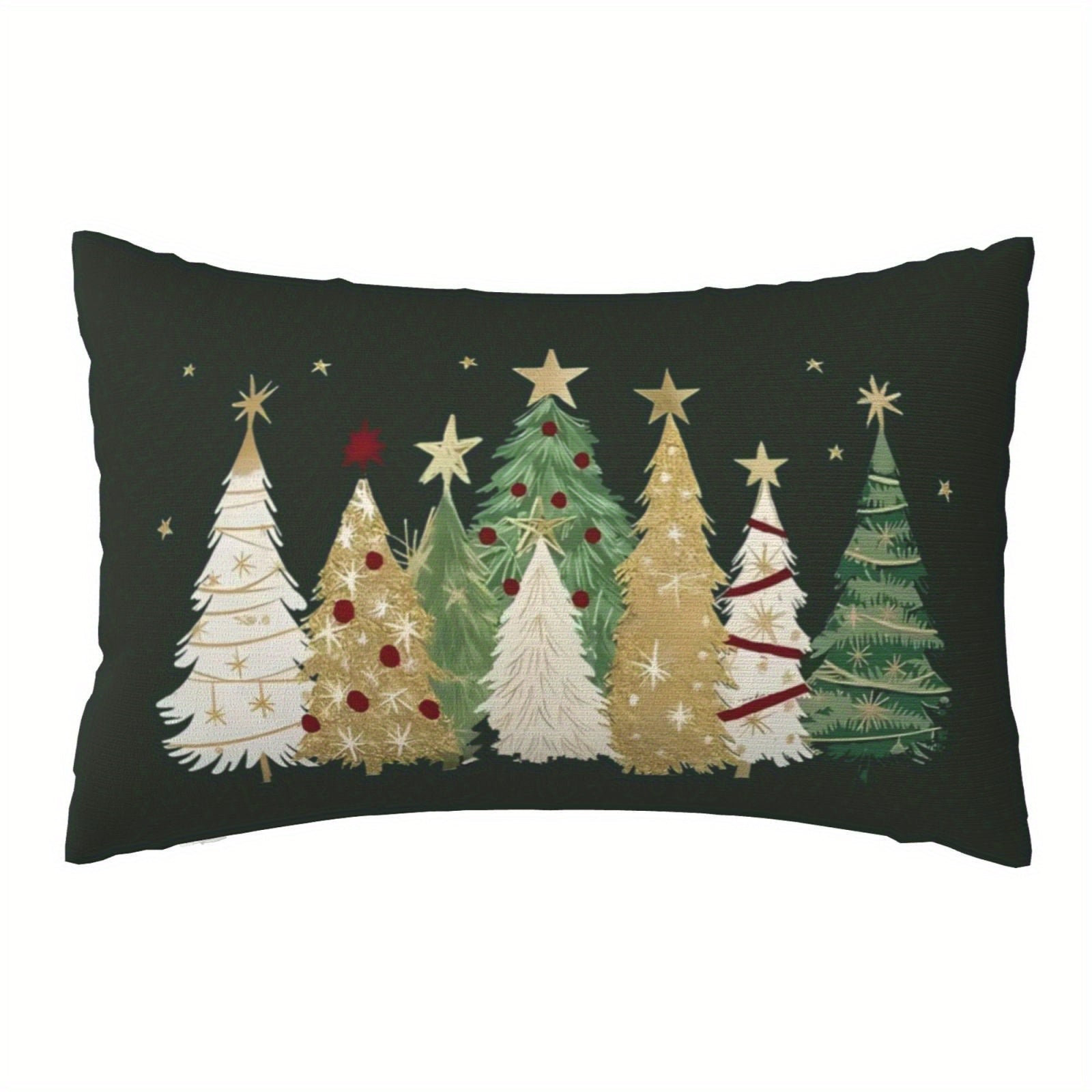 Christmas Pillow Covers Set 2 Green Polyester 50x30cm Sofa Cushion Decor