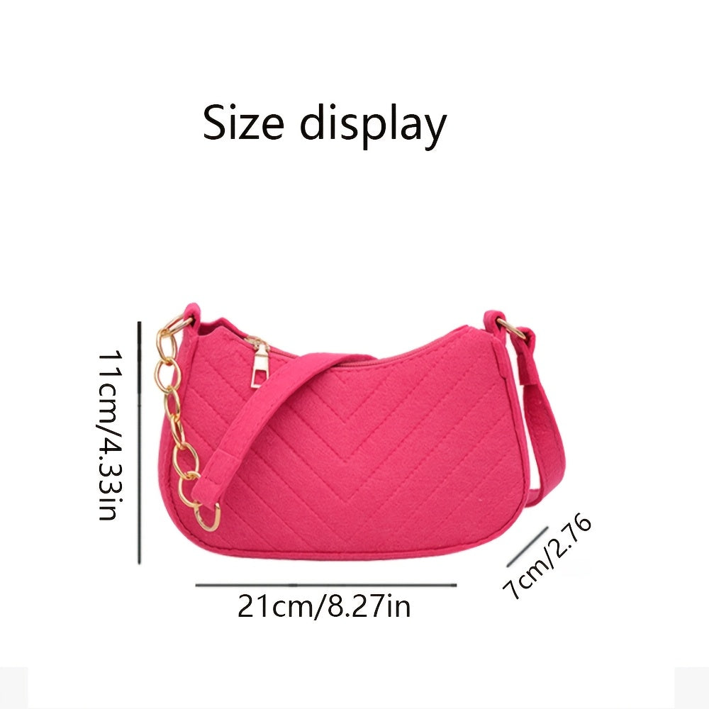 Bolso de hombro de fieltro para mujer con charms de pom-pom, correa ajustable, diseño acolchado en blanco, rojo y negro