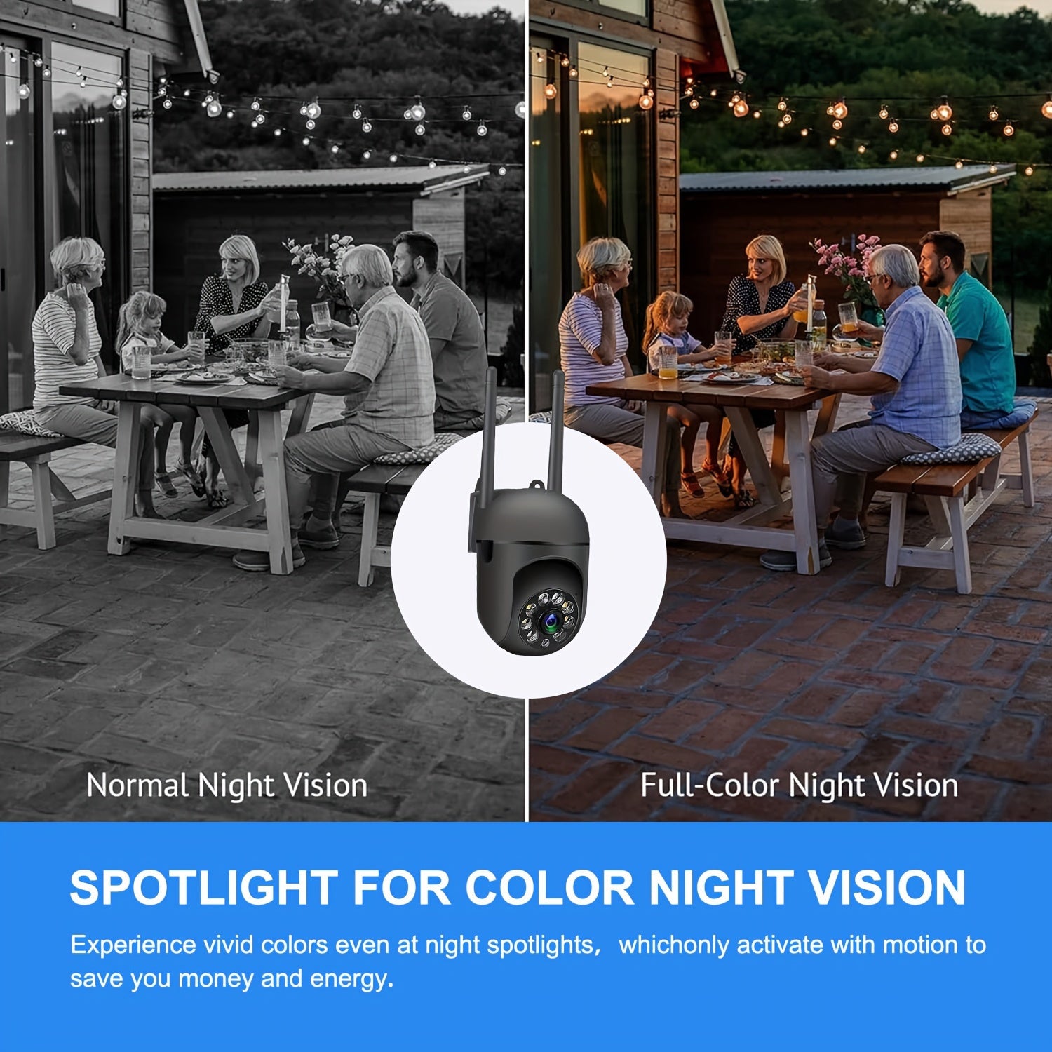 1080P WiFi Внутренняя и наружная охранная камера с ночным видением, двусторонним звуком, AI-распознаванием