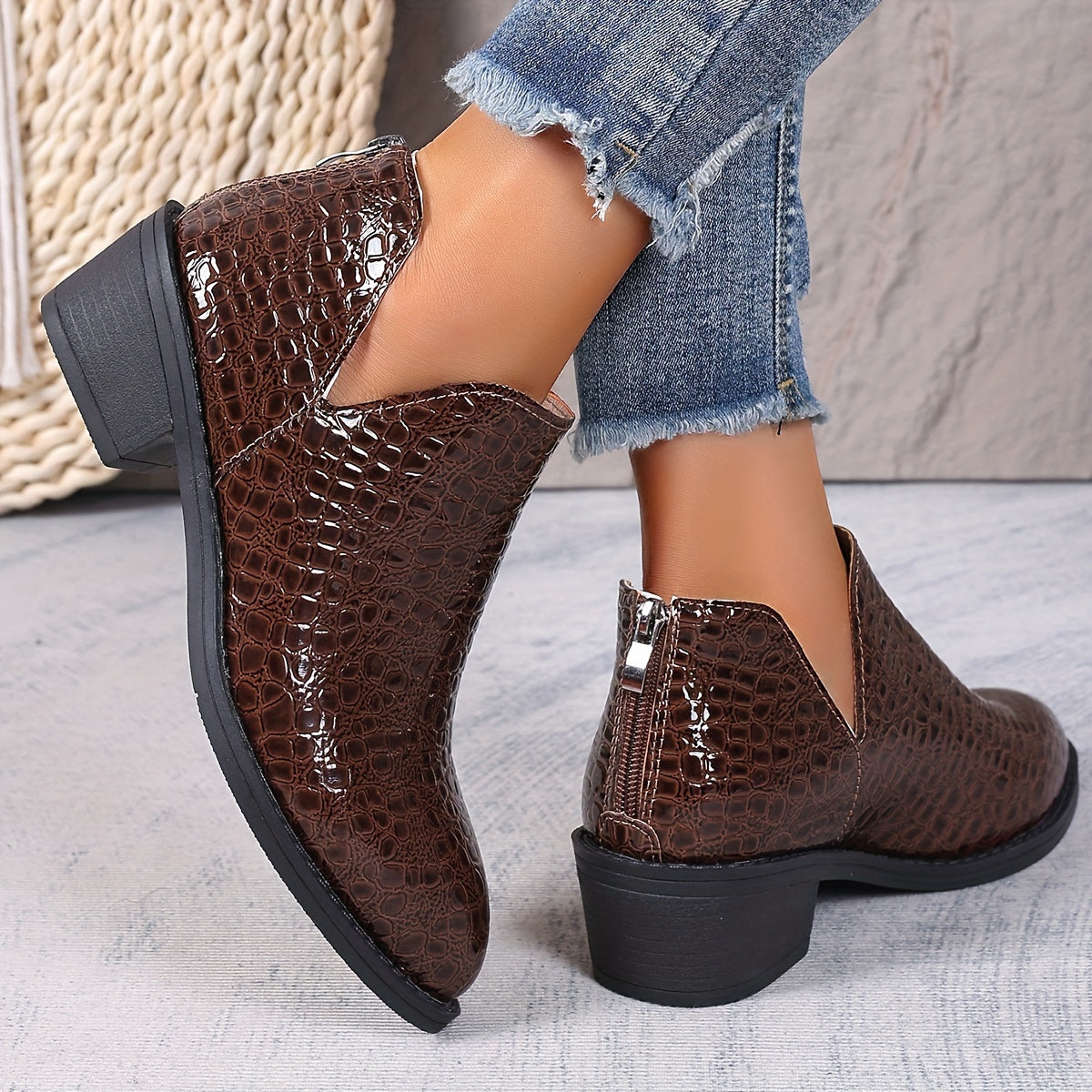 Women's Chunky Heel Ankle Boots Synthetic Back Zipper Non-Slip All-Season Dress