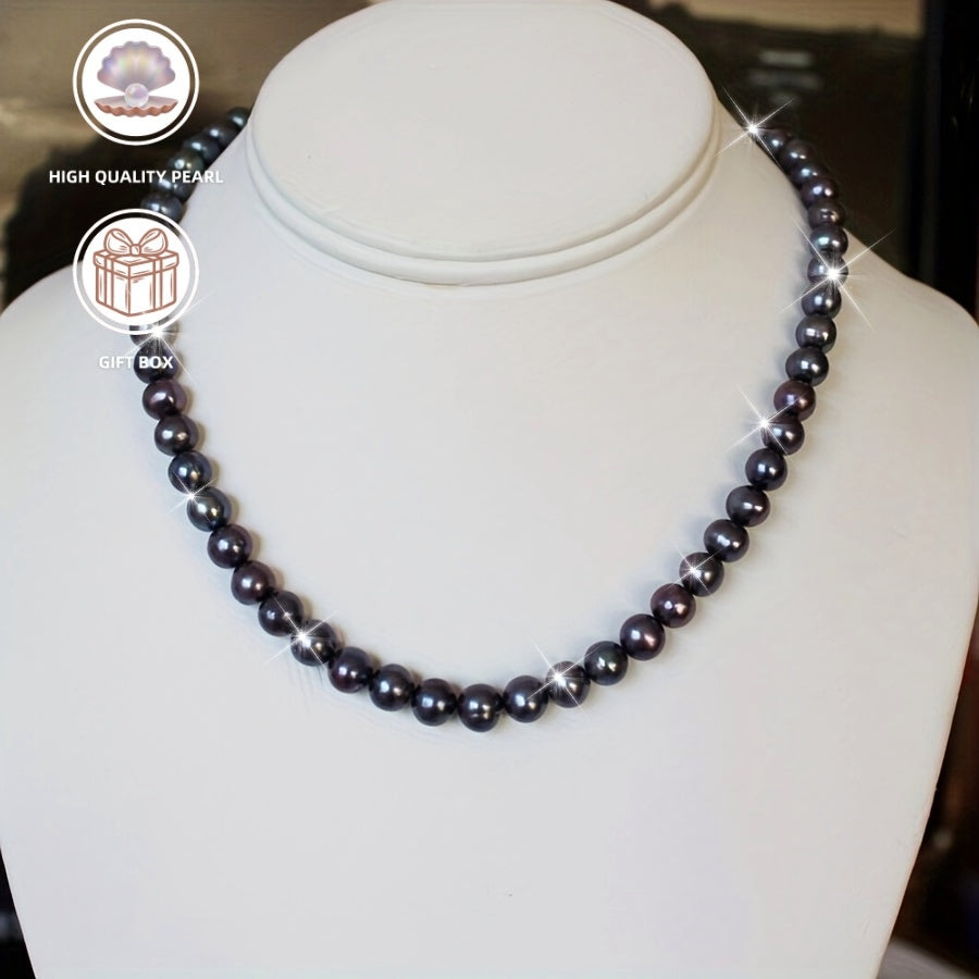 Unisex Freshwater Pearl Necklace with Silver Cut-Out Clasp Long Jewelry for Birthdays Weddings and Anniversaries