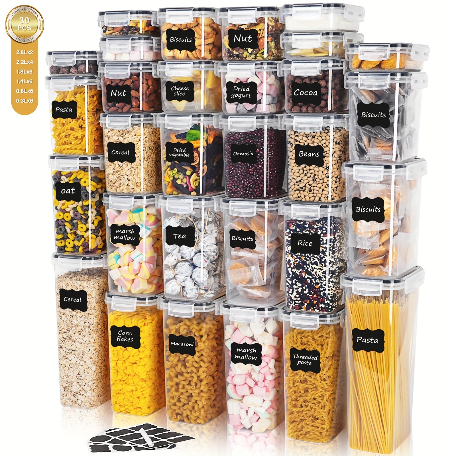 30-штук герметичных контейнеров для хранения продуктов из пластика без BPA, черные, безопасные для посудомоечной машины