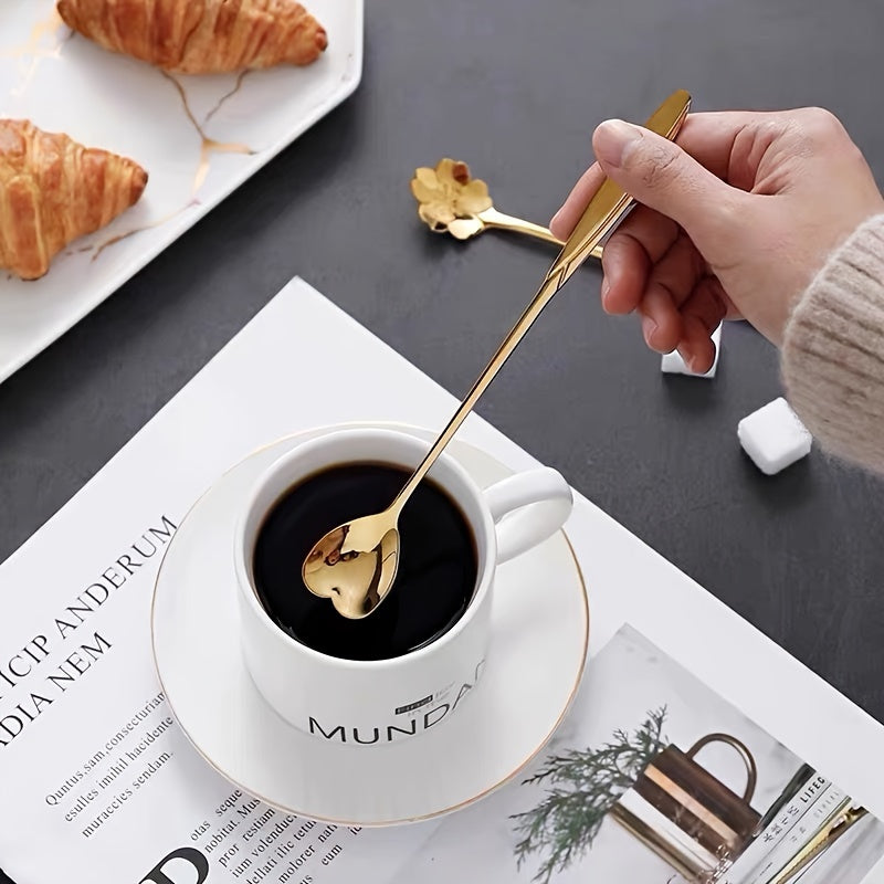 Set of 8 Heart-Shaped Stainless Steel Coffee Spoons with Mirror Finish for Tea and Cocktails