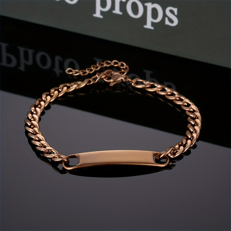 Stainless Steel Men's Bracelet 12mm Cuban Chain Retro Style Smooth Curved