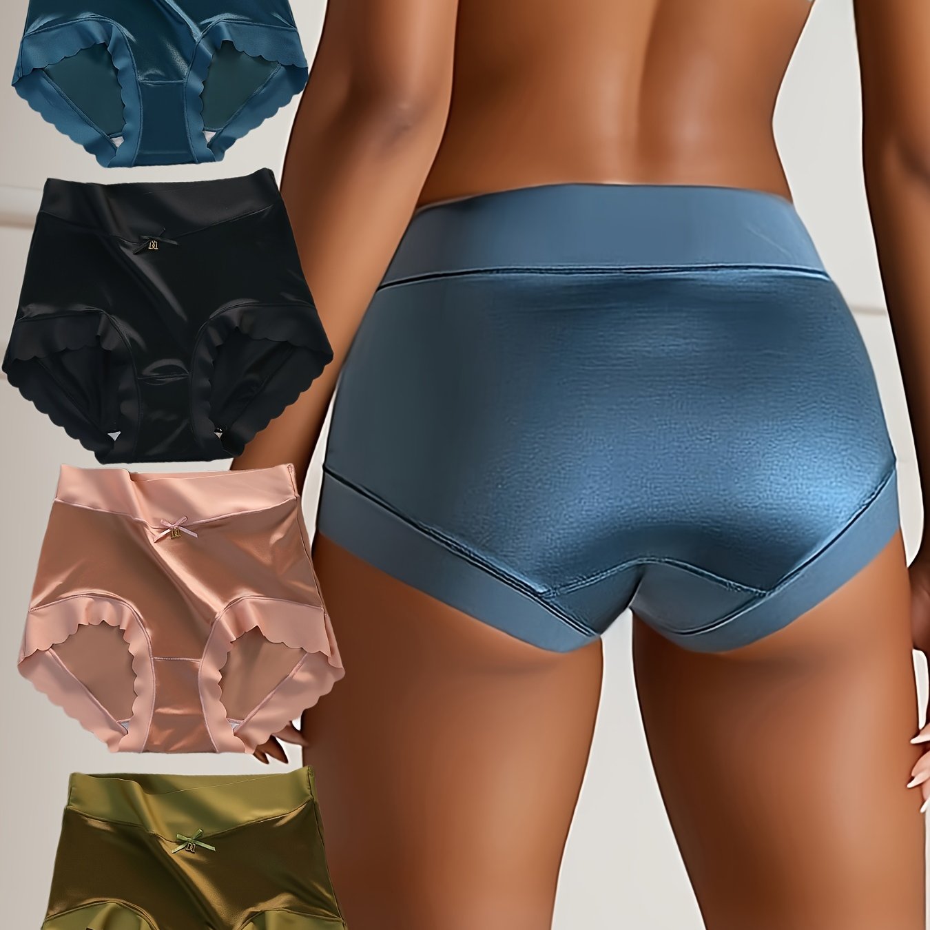 Set of 4 Seamless Women's Briefs Comfortable Stretchy Solid Color Mid Rise Underwear