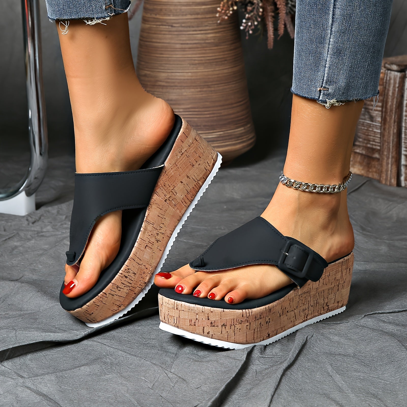 Women's White Open-Toe Platform Sandals Slip-On Summer Casual Footwear