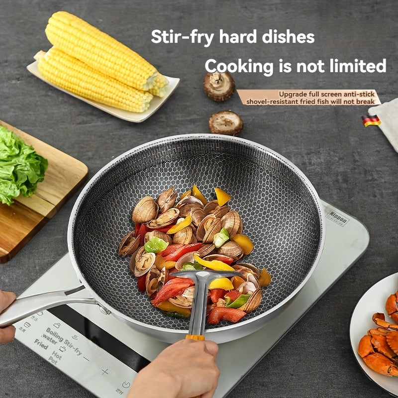Lightweight Stainless Steel Wok Non-Stick Honeycomb Design Durable Scratch Heat Resistant Cooking Pan