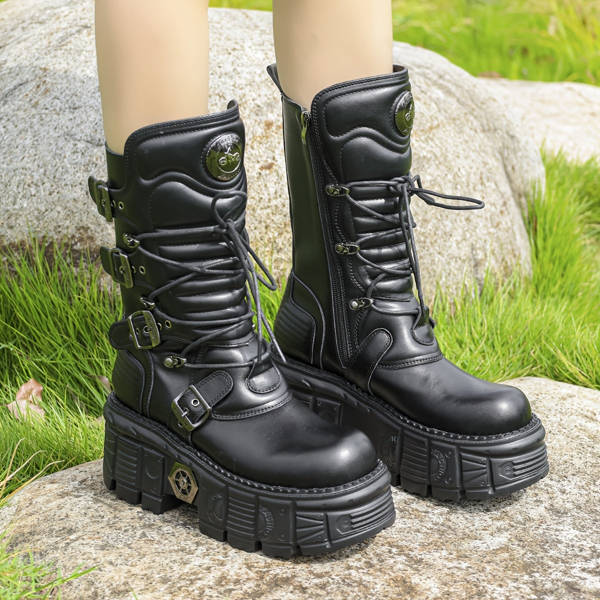 Women's Gothic Cyberpunk Combat Boots Solid Color All-Season Platform Heel