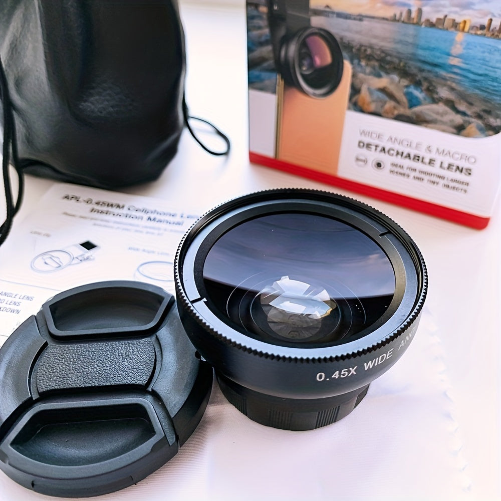 Smartphone Wide Angle and Macro Lens Kit Aluminum Alloy 0.45x HD 12.5x Macro