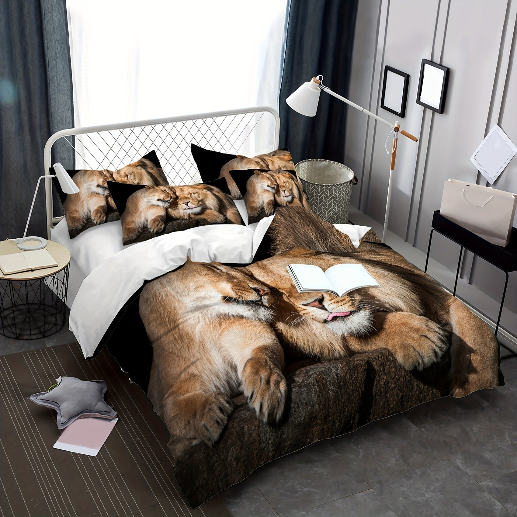 Microfiber Lion Animal Themed Bedding Quilt Cover Set in Multiple Pieces