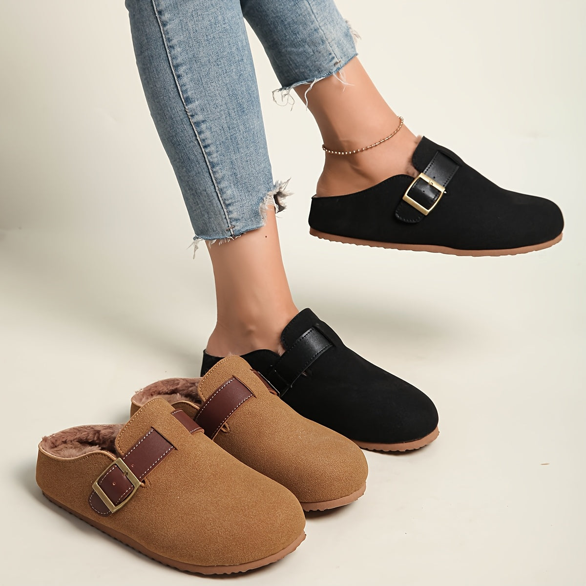 Women Mule Shoes Flat Fleece Slip-On Casual Comfortable