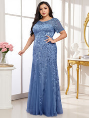 Plus Size Women’s Mermaid Evening Gown Sparkling Sequin Short Sleeves