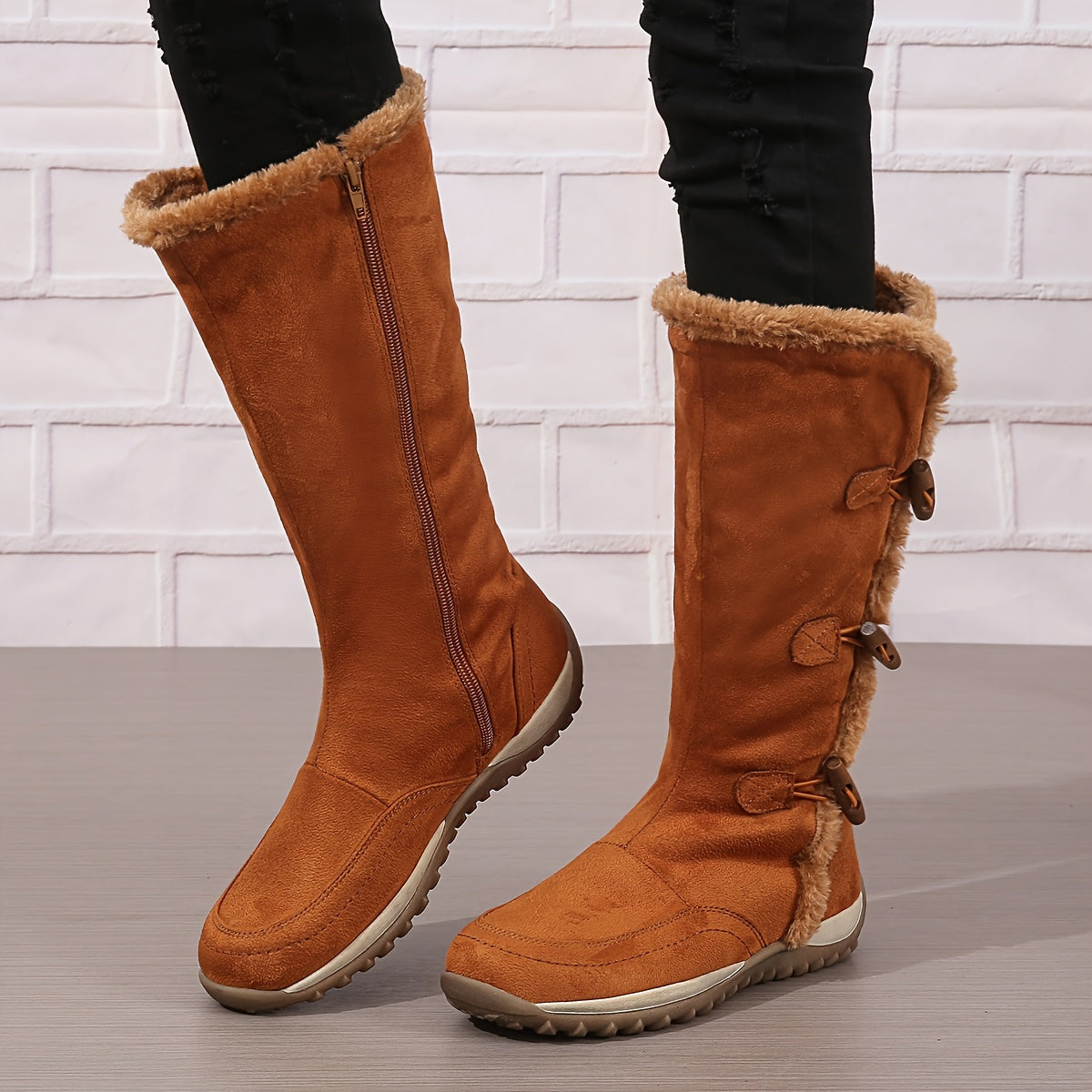 Women's Plush Lined Mid Calf Boots Thermal Snow Boots with Side Zipper