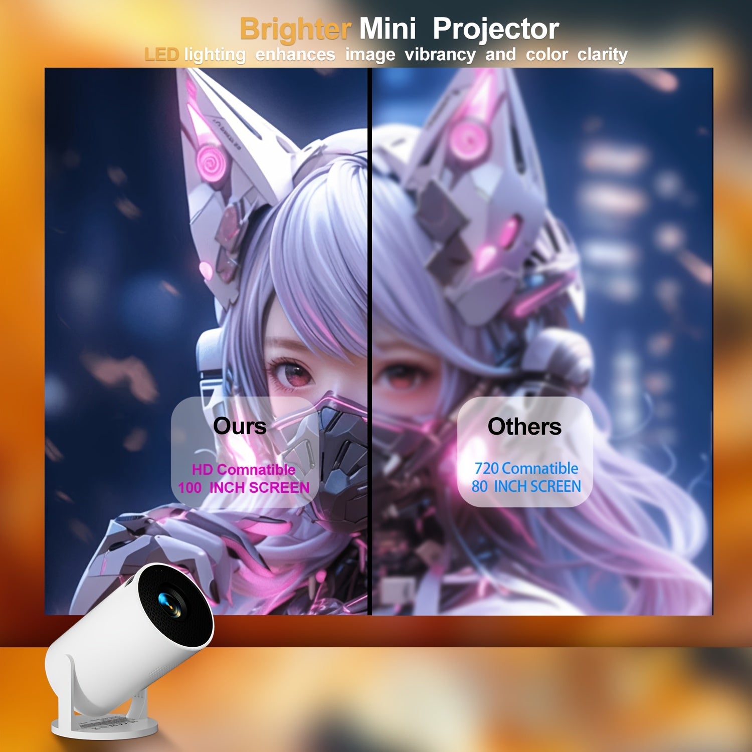 Compact 4K HD Mini Projector for Home Cinema and Streaming