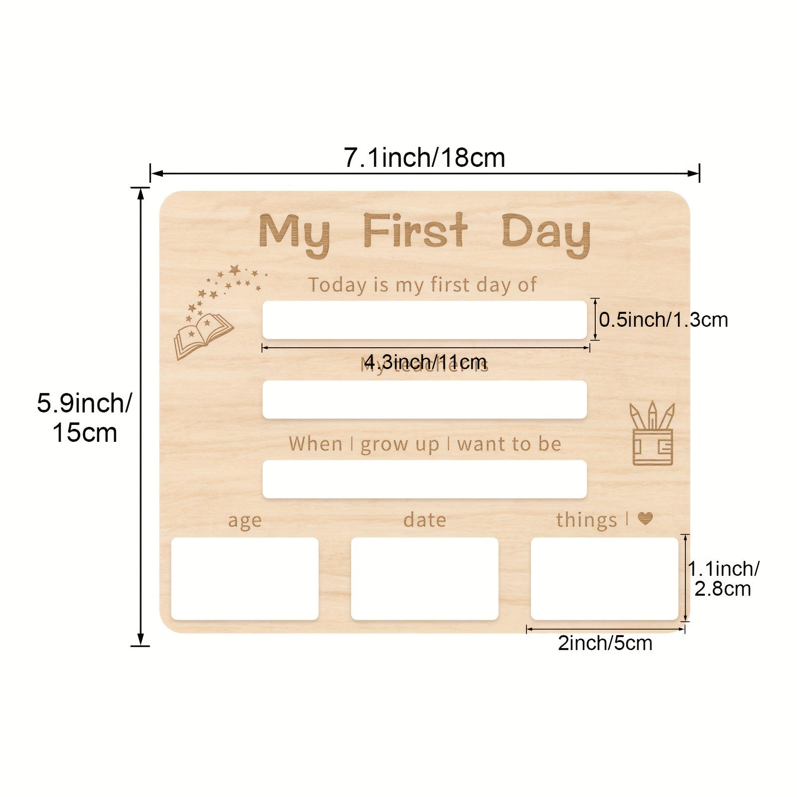Maktabga qaytish xotiralari uchun yog'och mileston taxtasi, o'g'il va qizlar uchun oq rangda qayta ishlatiladigan fotosurat aksessuari.