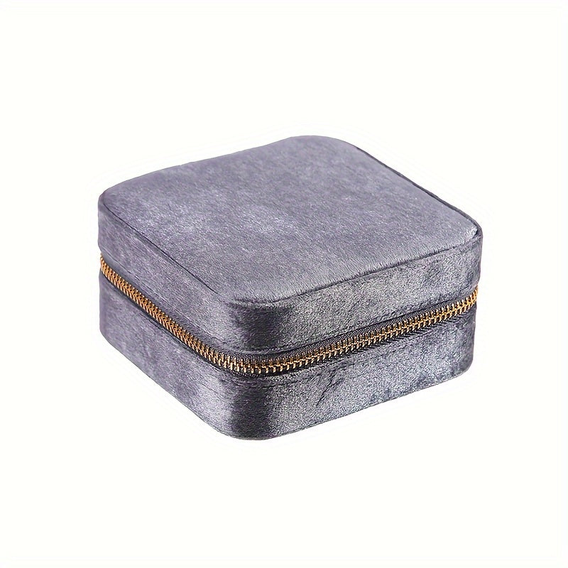 Velvet Jewelry Box with Mirror and Dual-Layer Zippered Storage for Accessories