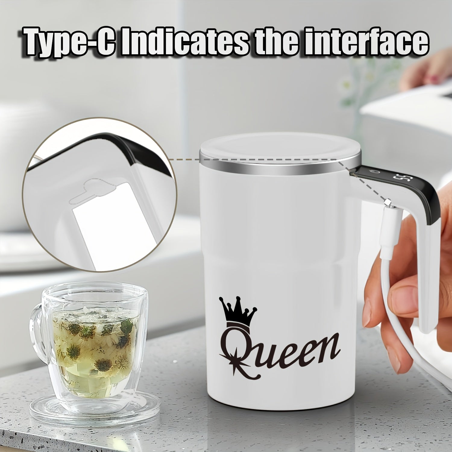 Automatic Stirring Mug With Digital Display Rechargeable Travel Coffee Cup