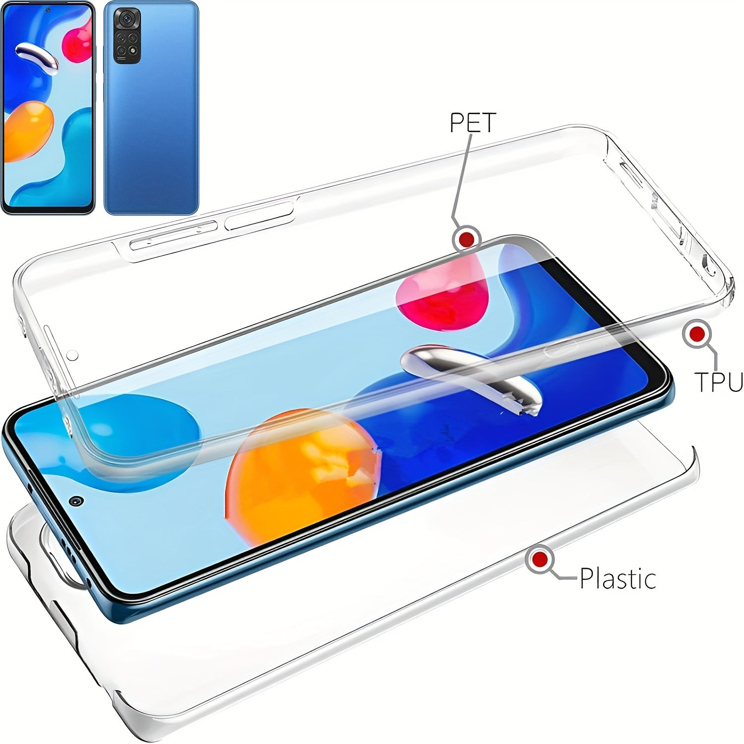 360 Full Body Phone Case for Xiaomi Models with Double Transparent Cover and Screen Protector
