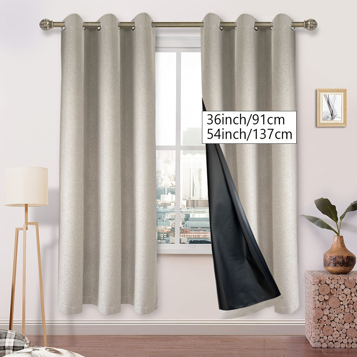 Blackout Faux Linen Textured Curtains Grommet Top for Bedroom Living Room