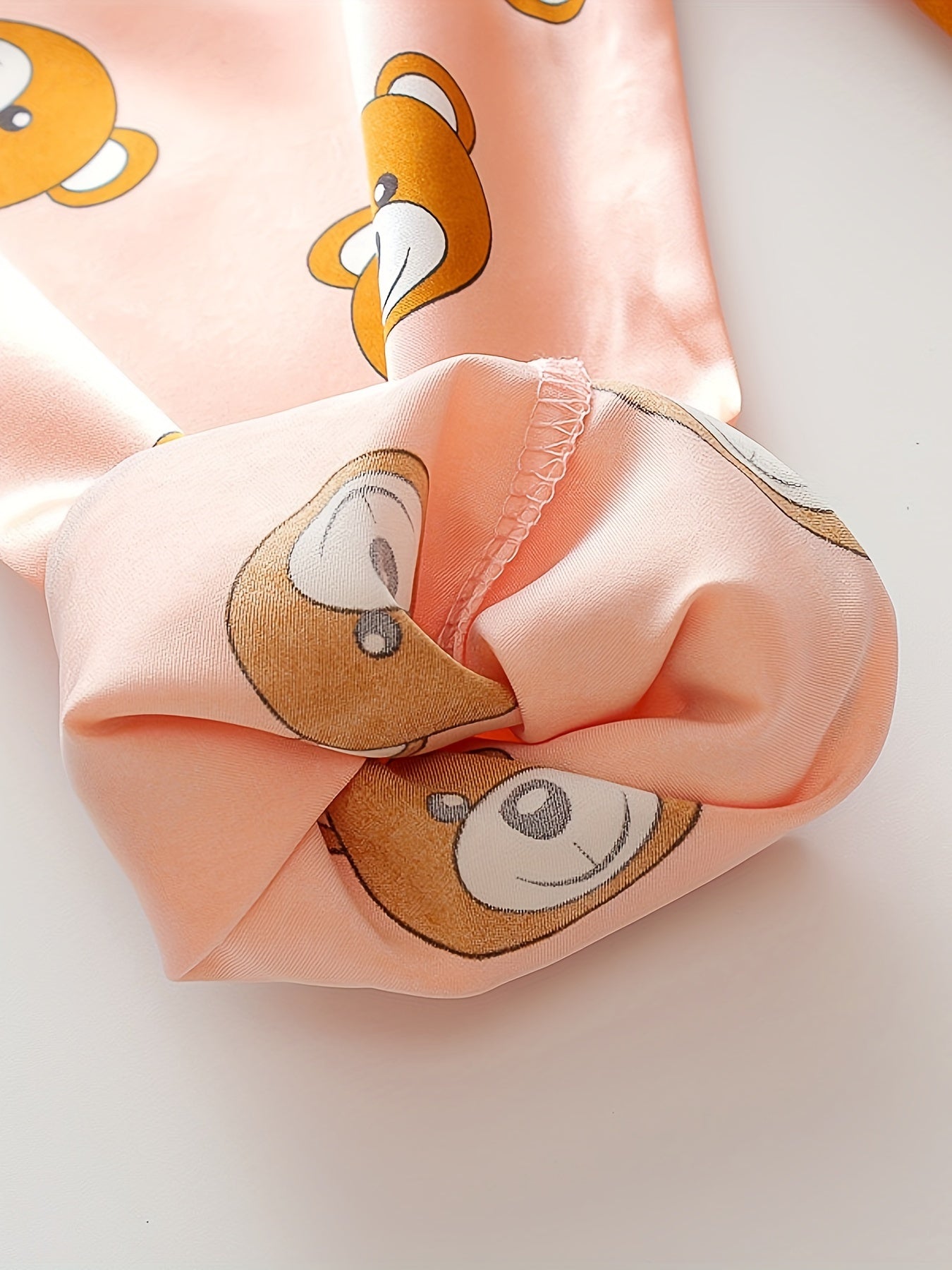 Kids Long Sleeve Cartoon Bear Pajamas Set Satin Casual Spring Fall