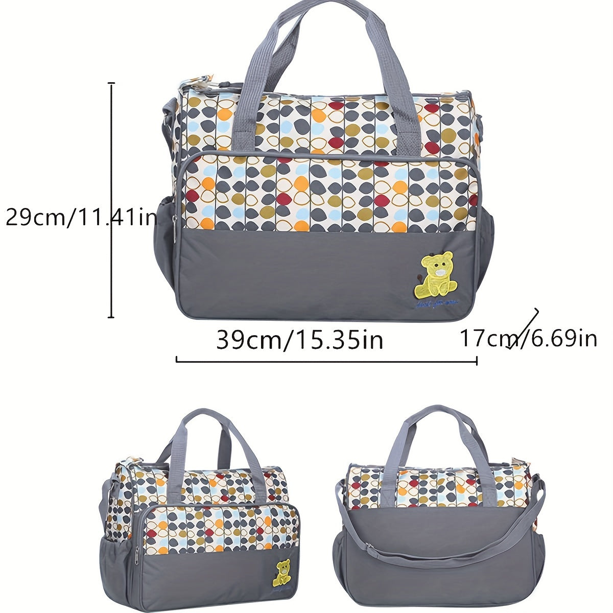Set of Five Diaper Bags for Moms Large Capacity Shoulder Crossbody Printed Bear