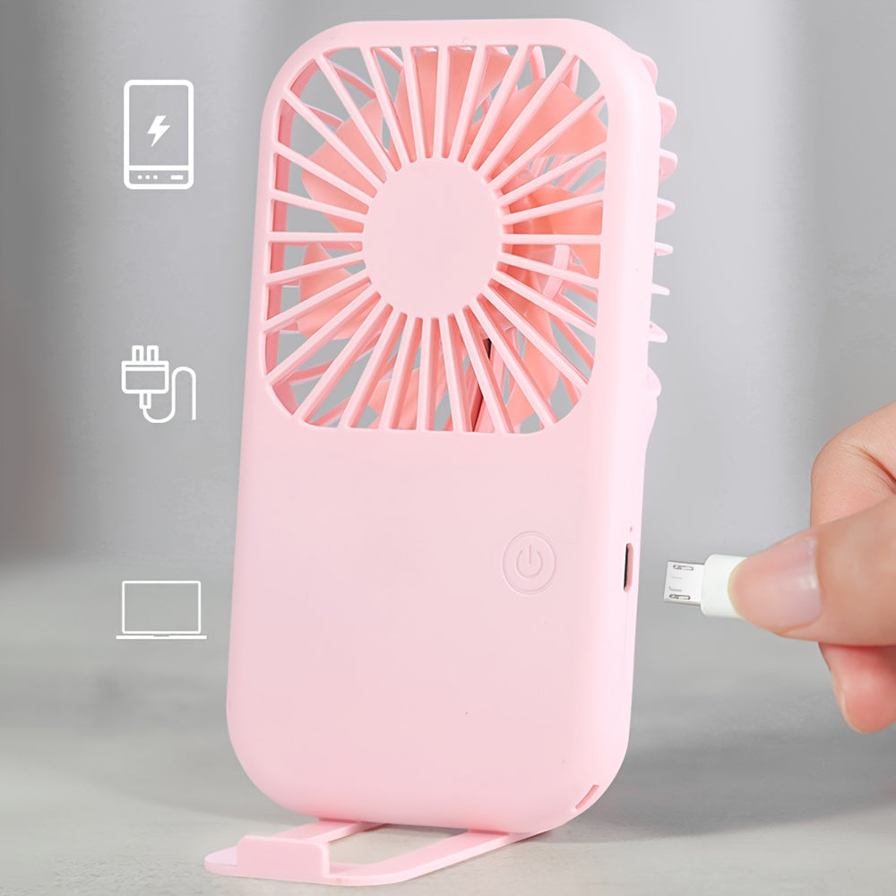 Portable Handheld Fan with USB Rechargeable Stand for Travel and Outdoor Use