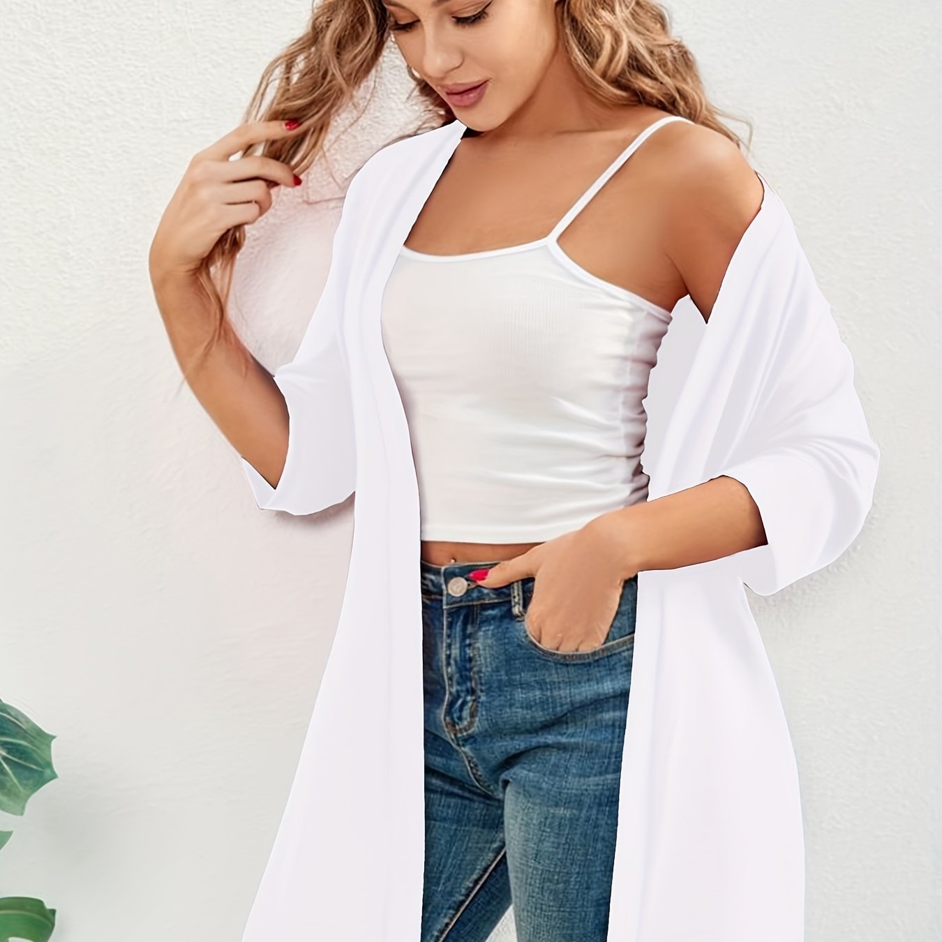 Plus Size Women's Cardigan Open Front Solid Color Half Sleeve Fall Winter