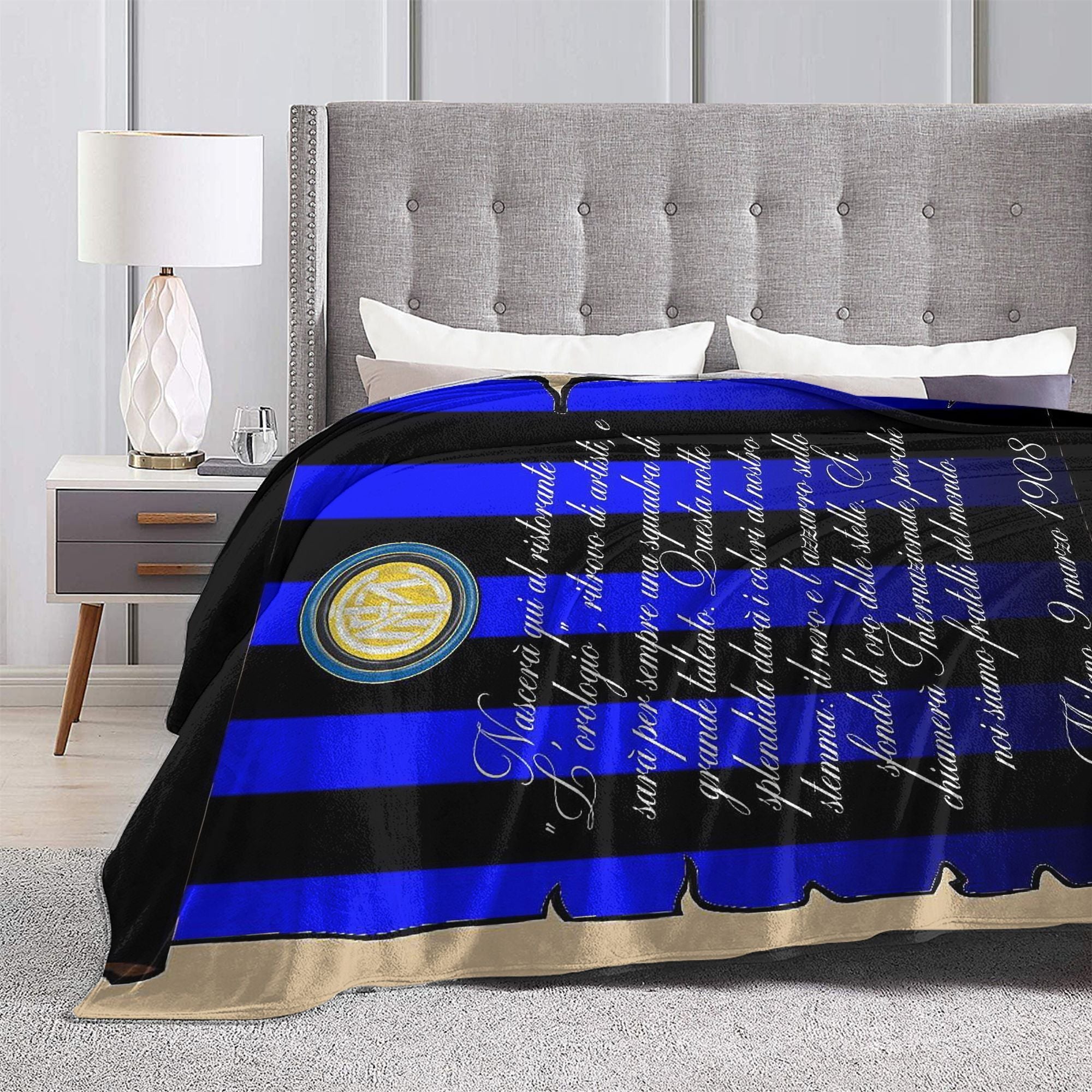Anime Themed Inter Milan Flannel Fleece Blanket Lightweight Throw Soft Polyester All-Season Home Decor