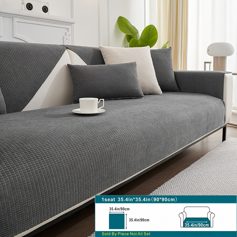 Beige Velvet Sofa Slipcover Pet-Friendly Machine Washable with Backrest and Armrest Protection