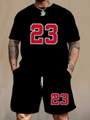 Men's Digital Printed Casual Two-Piece Set Short Sleeve T-Shirt and Shorts